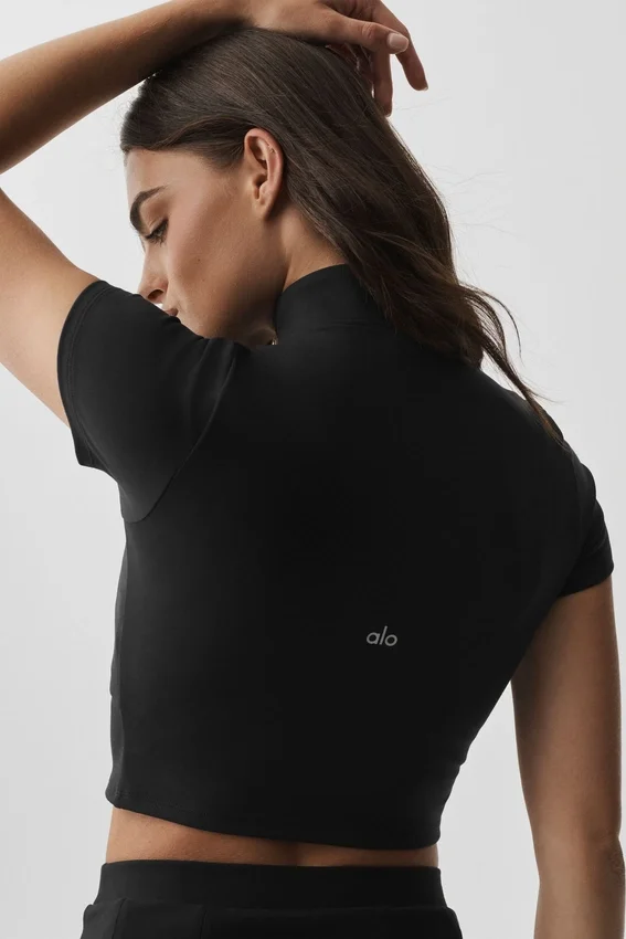 T-shirt à manches courtes Alo Softsculpt avec fermeture éclair intégrale - Noir