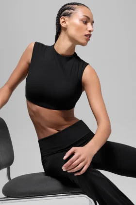 T-shirt à manches courtes Alo Softsculpt Capped Out - Noir