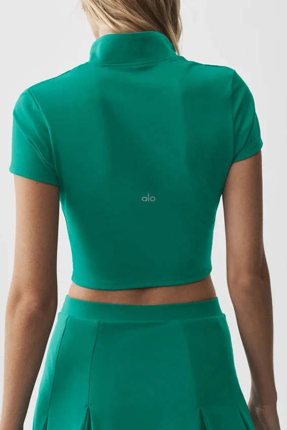 T-shirt à manches courtes Alo Softsculpt à fermeture éclair intégrale - Emerald Isle