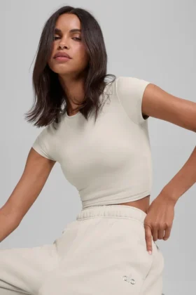 T-shirt à manches courtes Alosoft Crop Finesse - Beige