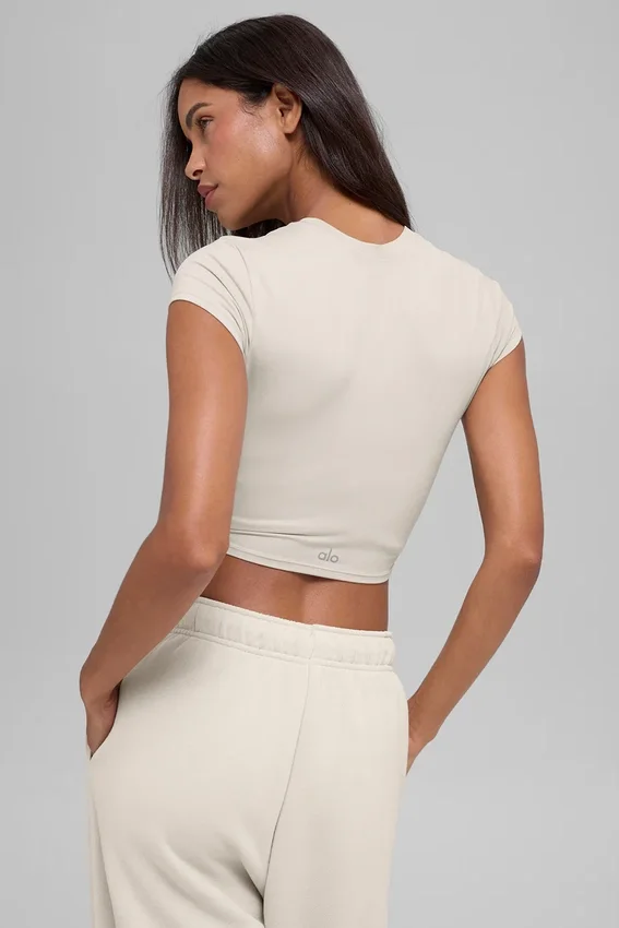 T-shirt à manches courtes Alosoft Crop Finesse - Beige
