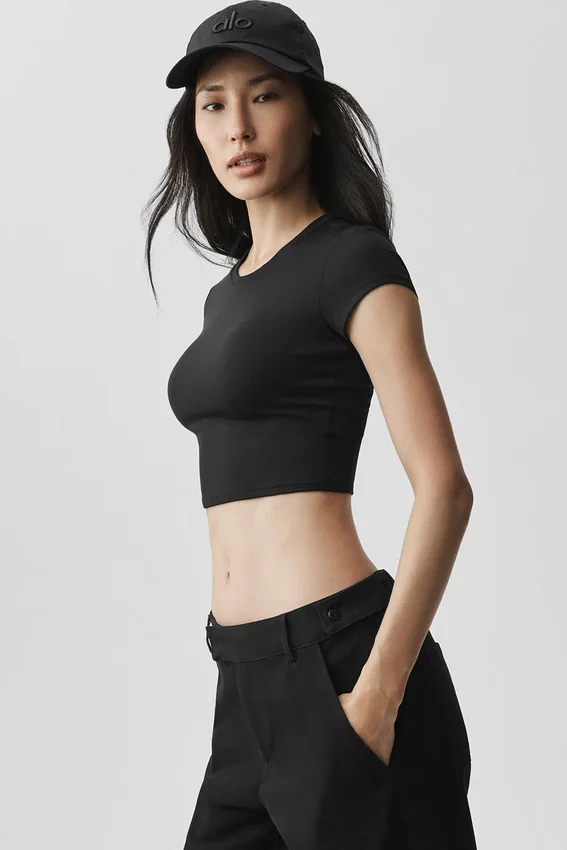 T-shirt à manches courtes Alosoft Crop Finesse - Noir