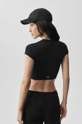 T-shirt à manches courtes Alosoft Crop Finesse – Noir