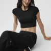 T-shirt à manches courtes Alosoft Crop Finesse - Noir