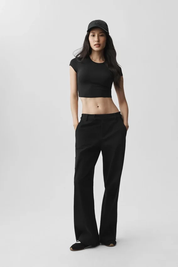 T-shirt à manches courtes Alosoft Crop Finesse - Noir
