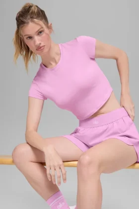 T-shirt à manches courtes Alosoft Crop Finesse - Rose bonbon
