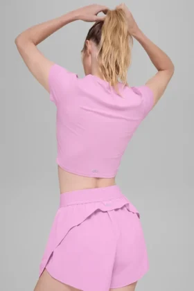 T-shirt à manches courtes Alosoft Crop Finesse – Rose bonbon