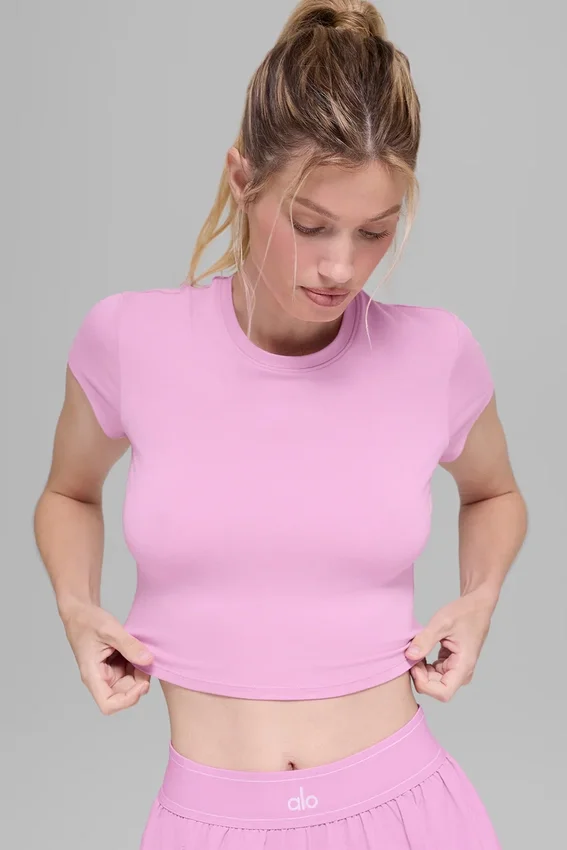 T-shirt à manches courtes Alosoft Crop Finesse - Rose bonbon