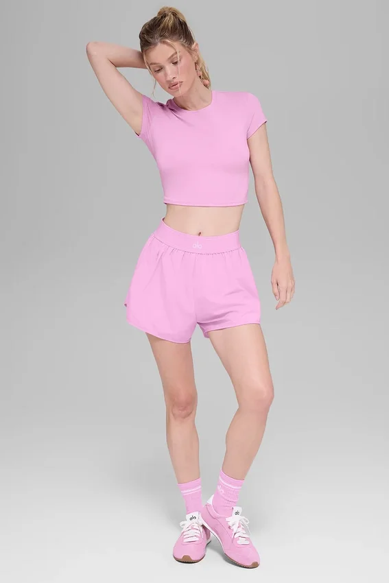 T-shirt à manches courtes Alosoft Crop Finesse - Rose bonbon