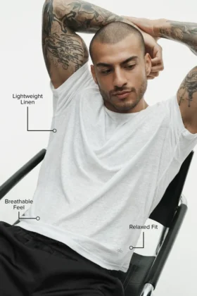 T-shirt à manches courtes « Coastal » en jersey de lin – Blanc