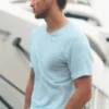 T-shirt à manches courtes « Coastal » en jersey de lin - Bleu bord de mer