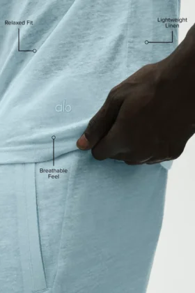 T-shirt à manches courtes « Coastal » en jersey de lin – Bleu bord de mer