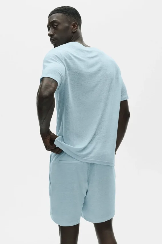 T-shirt à manches courtes « Coastal » en jersey de lin - Bleu bord de mer