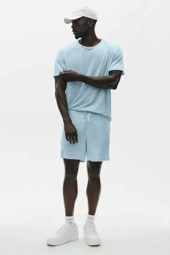 T-shirt à manches courtes « Coastal » en jersey de lin - Bleu bord de mer