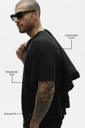 T-shirt à manches courtes « Coastal » en jersey de lin – Noir