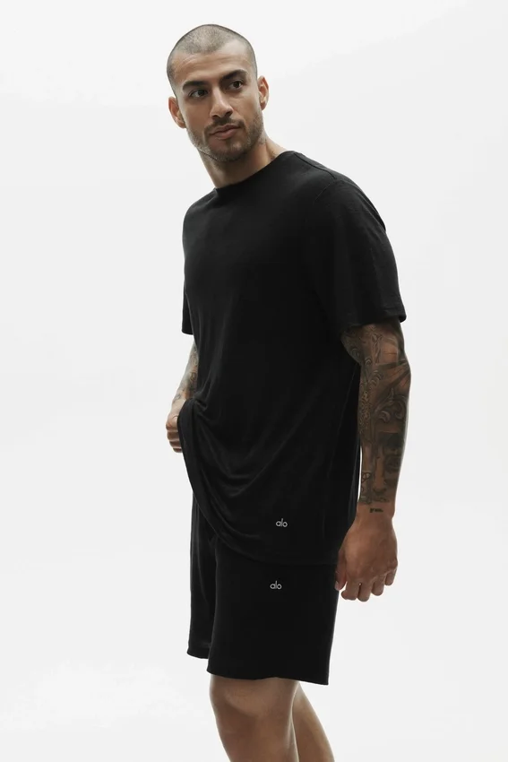T-shirt à manches courtes « Coastal » en jersey de lin - Noir