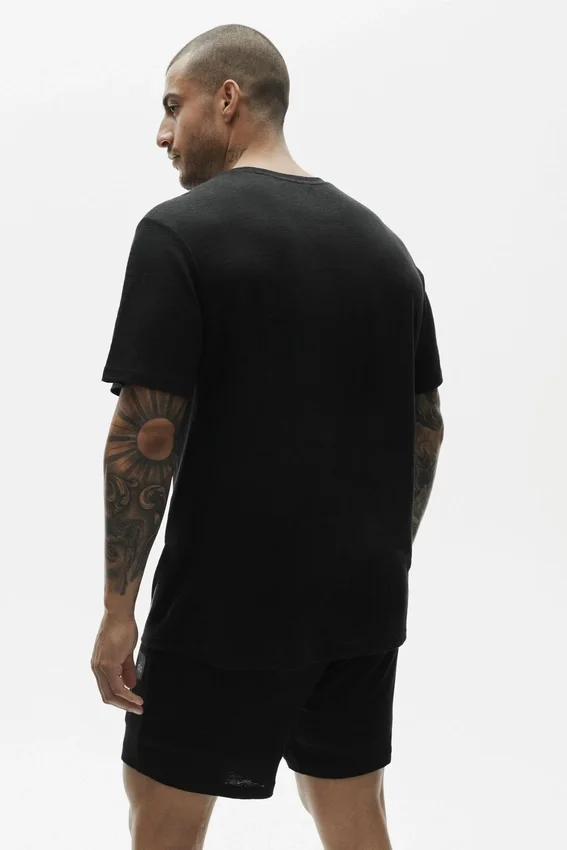 T-shirt à manches courtes « Coastal » en jersey de lin - Noir