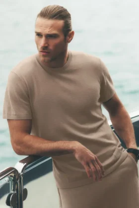 T-shirt à manches courtes en coton et cachemire Ever Soft – Gravel