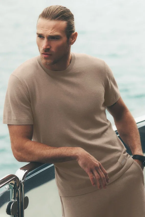 T-shirt à manches courtes en coton et cachemire Ever Soft – Gravel