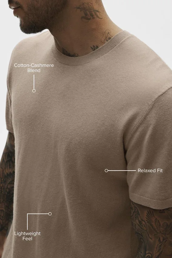 T-shirt à manches courtes en coton et cachemire Ever Soft – Gravel