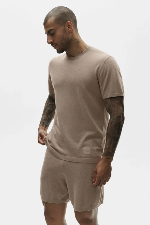 T-shirt à manches courtes en coton et cachemire Ever Soft – Gravel