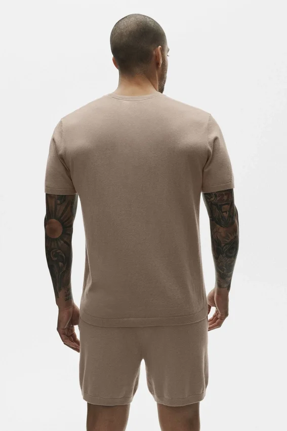 T-shirt à manches courtes en coton et cachemire Ever Soft – Gravel