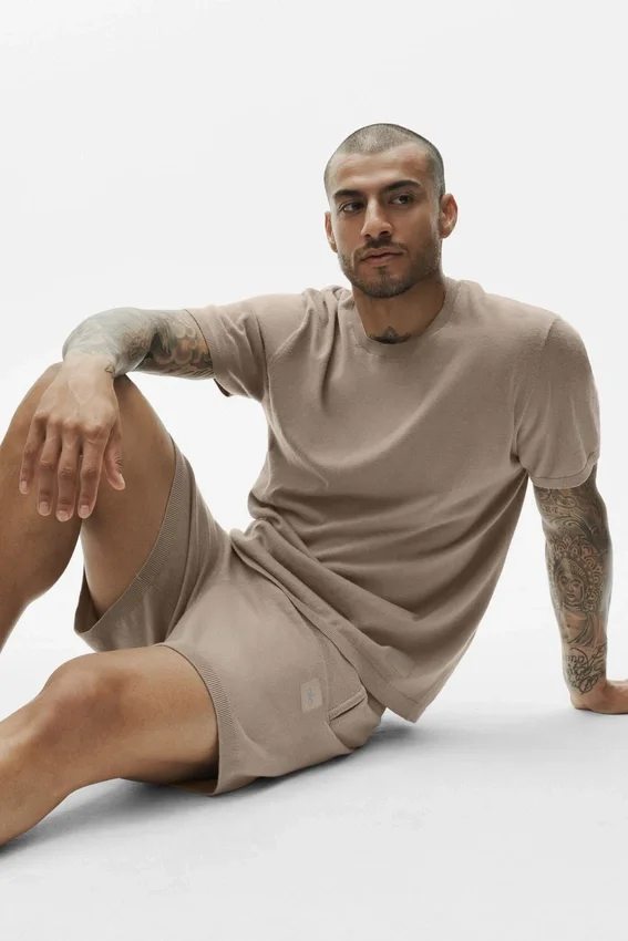 T-shirt à manches courtes en coton et cachemire Ever Soft – Gravel
