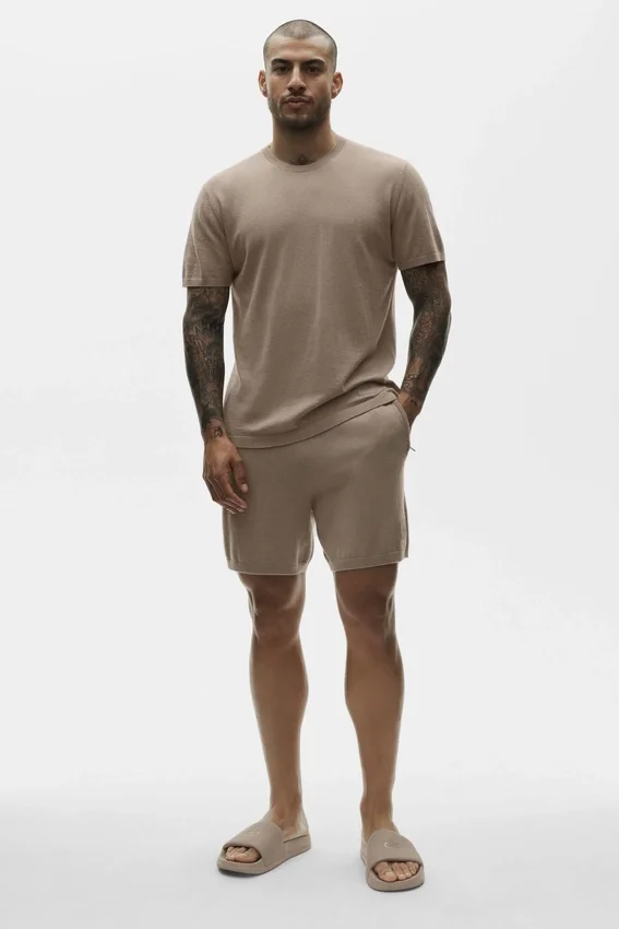 T-shirt à manches courtes en coton et cachemire Ever Soft – Gravel