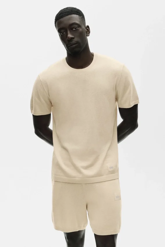 T-shirt à manches courtes en coton et cachemire Ever Soft - Sandy Beige