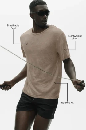 T-shirt à manches courtes en jersey de lin « Coastal » – Gravel