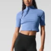 T-shirt à manches courtes en maille côtelée « Secret » - Bleu cristal