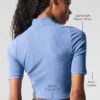 T-shirt à manches courtes en maille côtelée « Secret » - Bleu cristal
