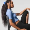 T-shirt à manches courtes en maille côtelée « Secret » - Bleu cristal