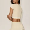 T-shirt à manches courtes « My Serve » en coton et cachemire - Beige sable/Blanc