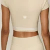 T-shirt à manches courtes « My Serve » en coton et cachemire - Beige sable/Blanc