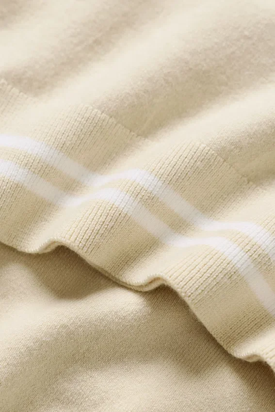 T-shirt à manches courtes « My Serve » en coton et cachemire - Beige sable/Blanc