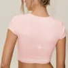 T-shirt à manches courtes « My Serve » en coton et cachemire - Rose ensoleillé/Blanc
