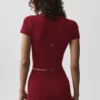 T-shirt à manches courtes sans coutures en modal côtelé — Rouge « Summer Romance »
