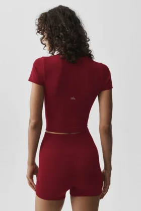 T-shirt à manches courtes sans coutures en modal côtelé — Rouge « Summer Romance »