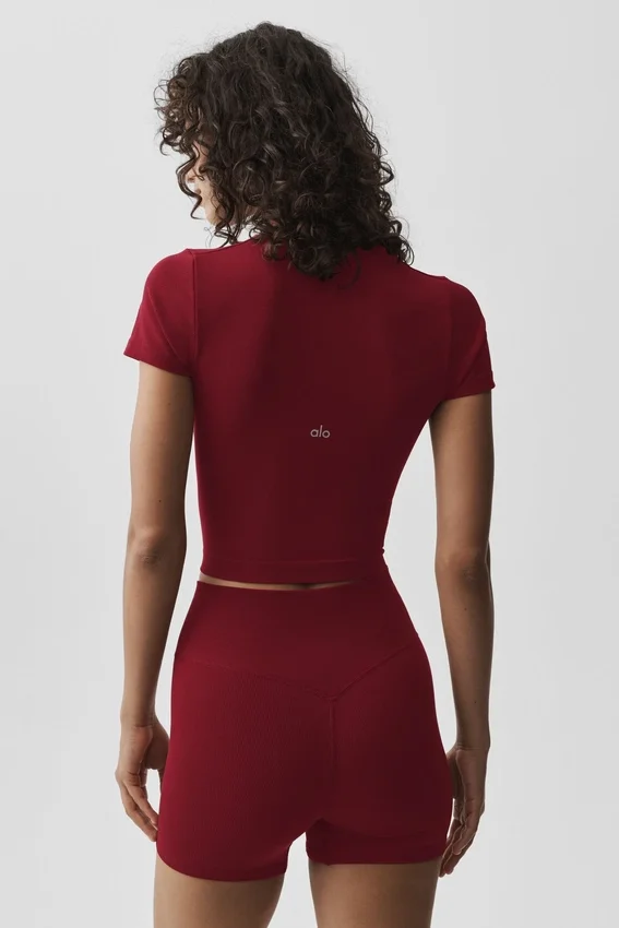 T-shirt à manches courtes sans coutures en modal côtelé — Rouge « Summer Romance »