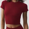 T-shirt à manches courtes sans coutures en modal côtelé — Rouge « Summer Romance »