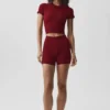 T-shirt à manches courtes sans coutures en modal côtelé — Rouge « Summer Romance »
