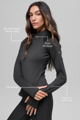 T-shirt à manches longues « Airlift Winter Warm » avec fermeture éclair 1/4 – Noir
