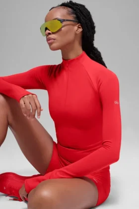 T-shirt à manches longues Airlift Winter Warm avec fermeture éclair 1/4 – Rouge vif