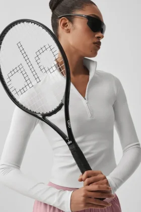 T-shirt à manches longues Alo Softsculpt Precision avec fermeture éclair 1/4 - Blanc