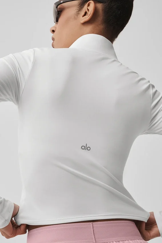 T-shirt à manches longues Alo Softsculpt Precision avec fermeture éclair 1/4 - Blanc