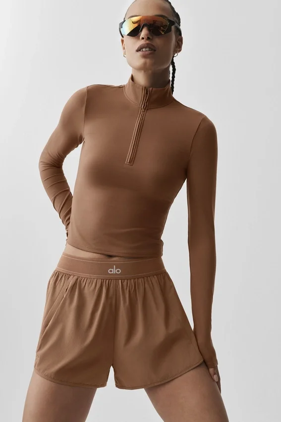 T-shirt à manches longues Alo Softsculpt Precision avec fermeture éclair 1/4 - Brun ensoleillé