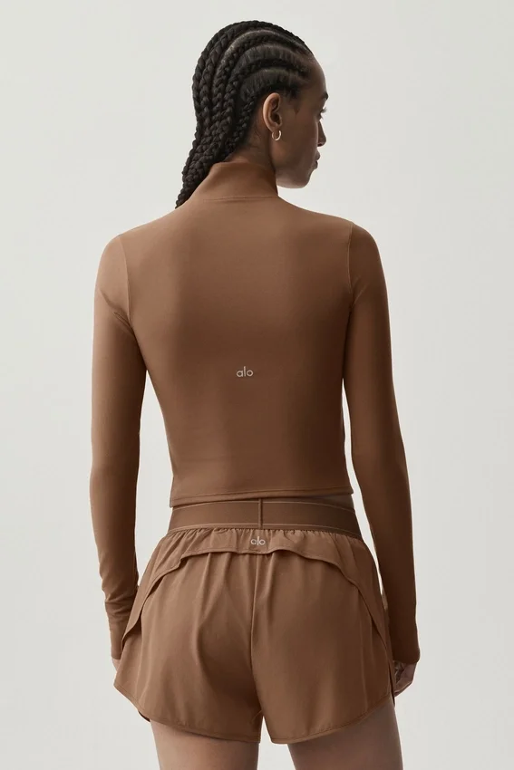 T-shirt à manches longues Alo Softsculpt Precision avec fermeture éclair 1/4 - Brun ensoleillé