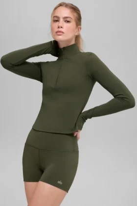 T-shirt à manches longues Alo Softsculpt Precision à fermeture éclair 1/4 - Vert olive