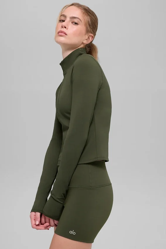 T-shirt à manches longues Alo Softsculpt Precision à fermeture éclair 1/4 - Vert olive